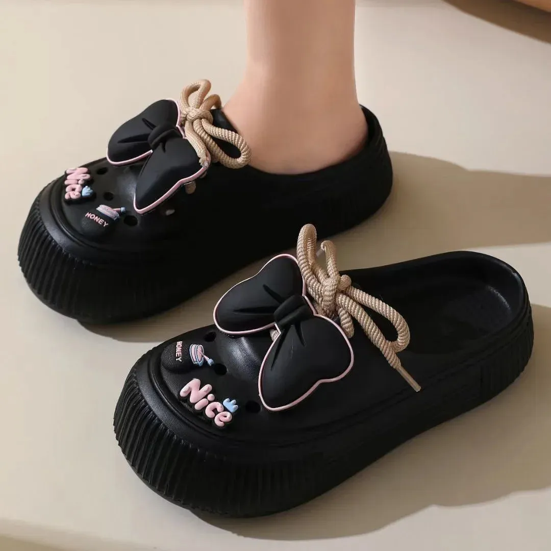 Lovely Bow Women Slippers Summer Feeling Outside Wear Eva Thick Soled Home Indoor Women Holes Shoes Sandals Beach Garden Shoes