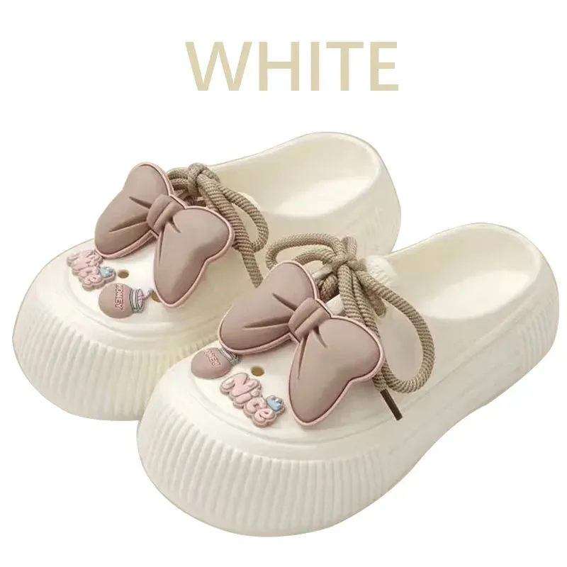 Lovely Bow Women Slippers Summer Feeling Outside Wear Eva Thick Soled Home Indoor Women Holes Shoes Sandals Beach Garden Shoes