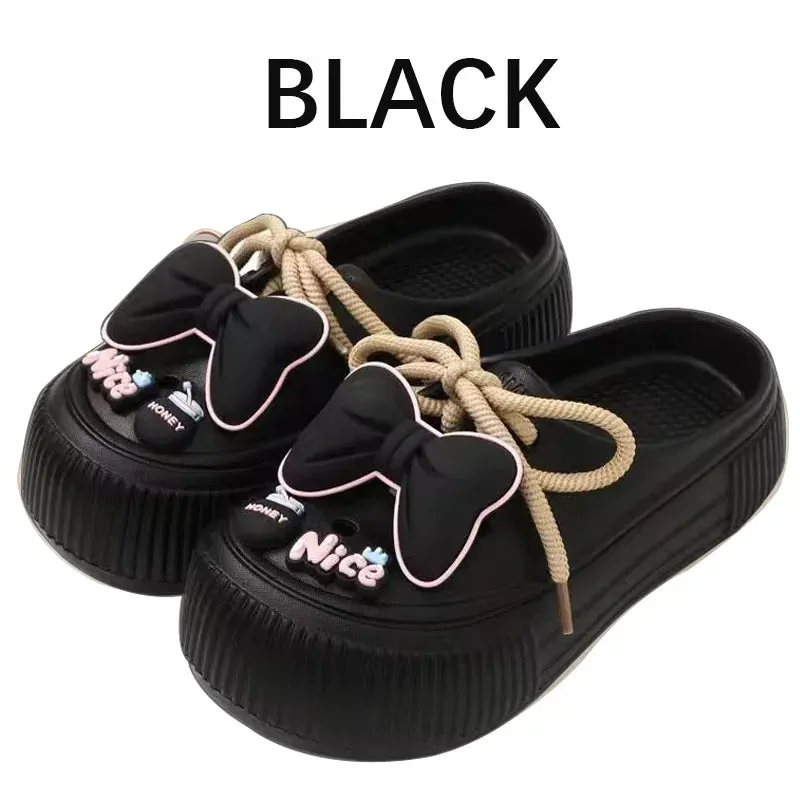 Lovely Bow Women Slippers Summer Feeling Outside Wear Eva Thick Soled Home Indoor Women Holes Shoes Sandals Beach Garden Shoes