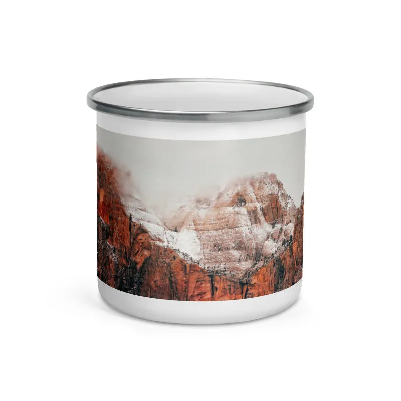 Misty Red Mountains Enamel Mug