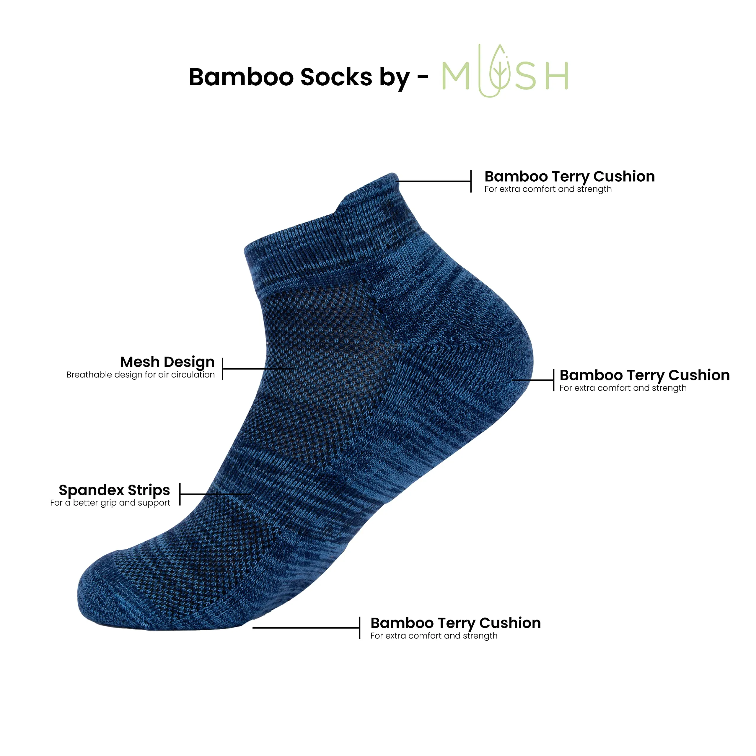 Mush Bamboo Socks for Running, Sports & Casual Wear- Ultra Soft, Anti Microbial,Breathable Low Cut Ankle Length UK Size 6-10