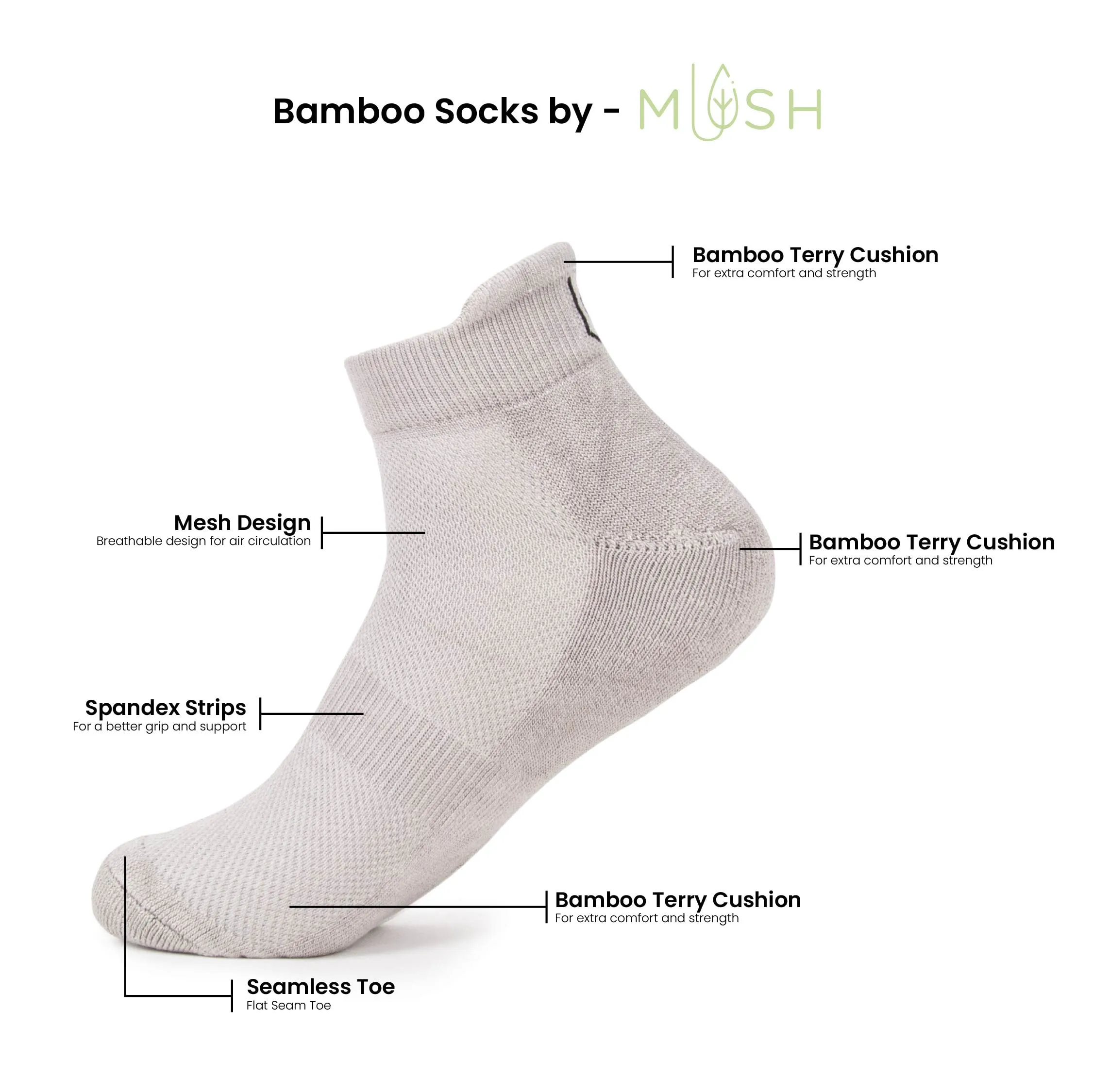 Mush Men's Ankle Length Rayon Socks (Pack Of 3) (AnkSocks123_Light Grey)