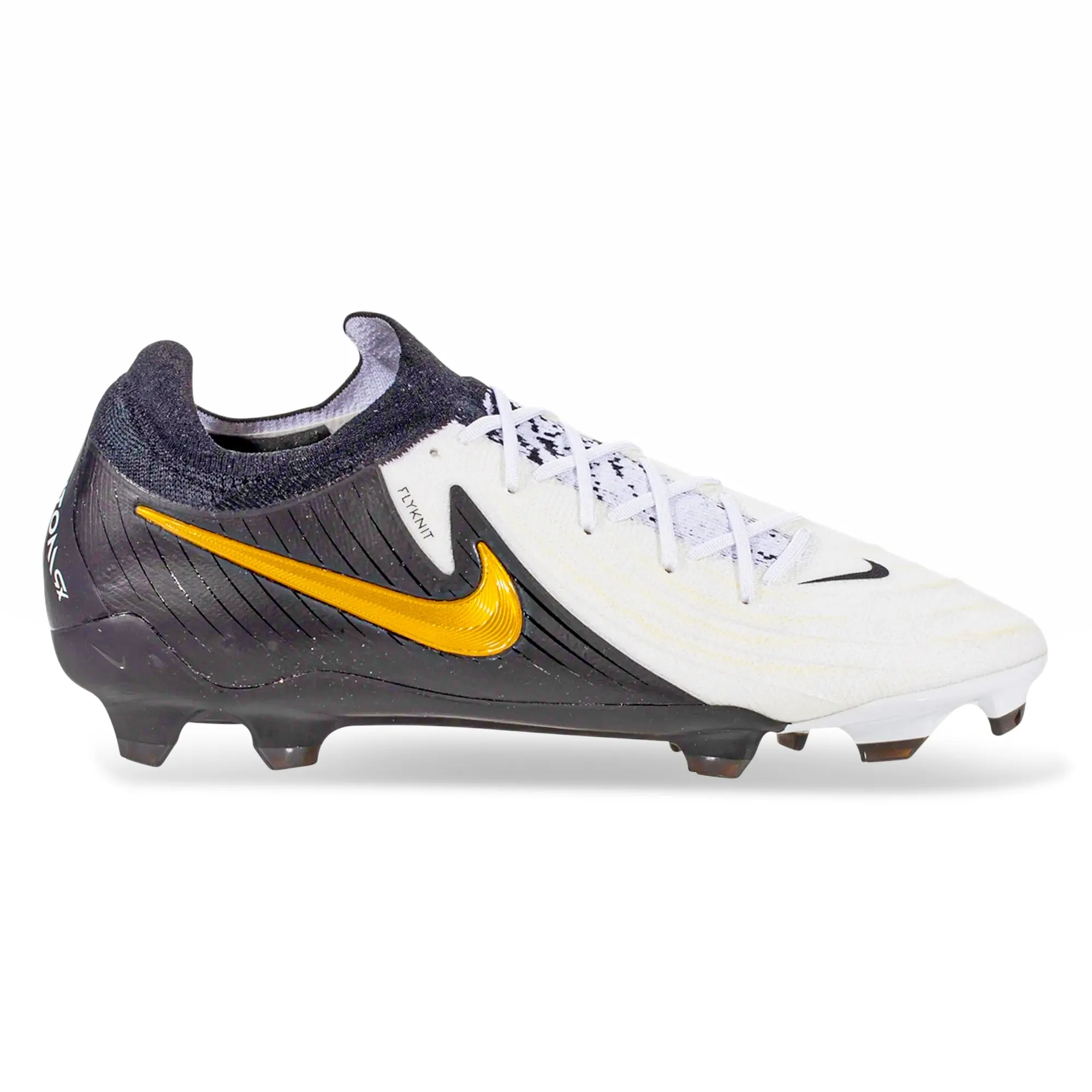 Nike Phantom GX II Pro Firm Ground Soccer Cleats (White/Black/Metallic Gold Coin)