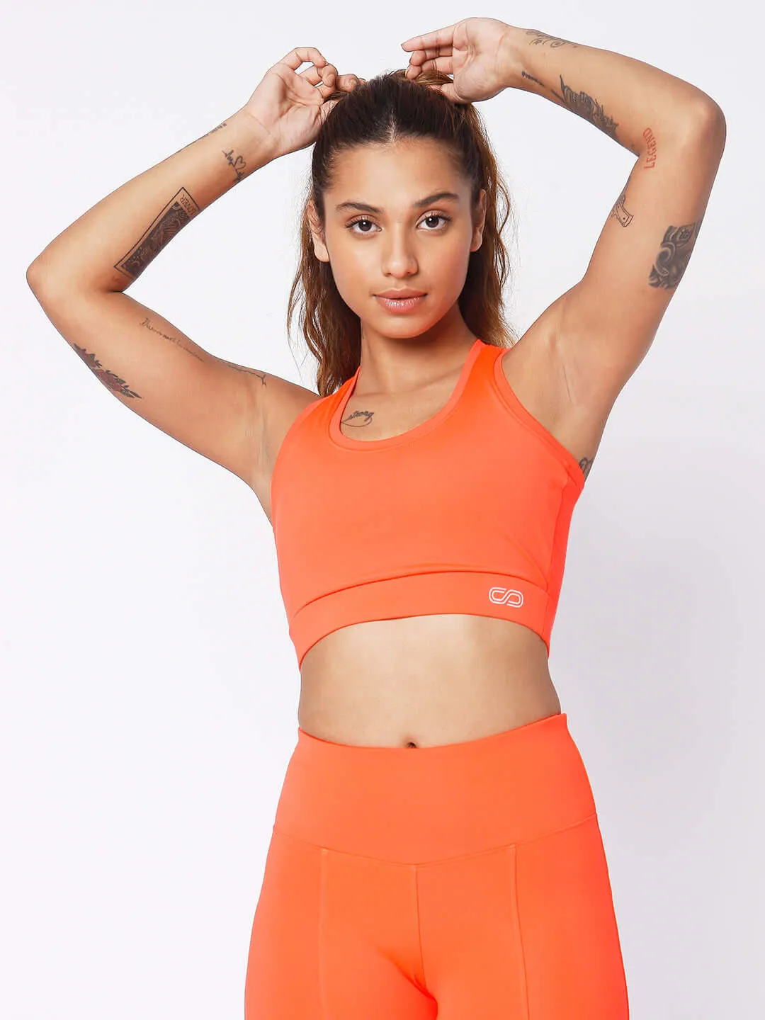 Padded T Back Sports Top Fiery Coral