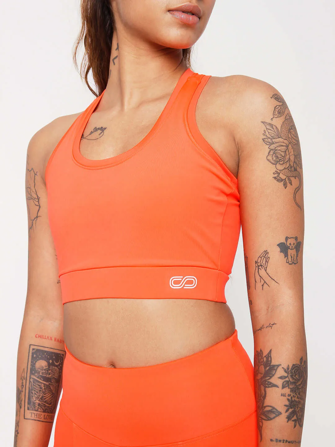 Padded T Back Sports Top Fiery Coral