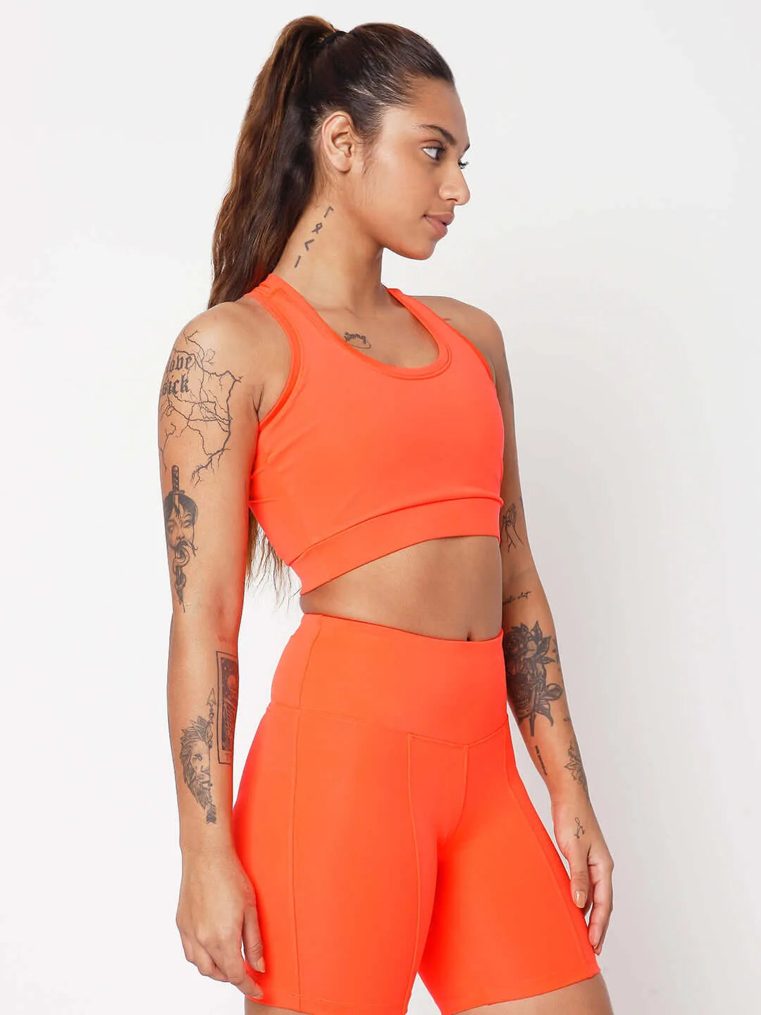 Padded T Back Sports Top Fiery Coral