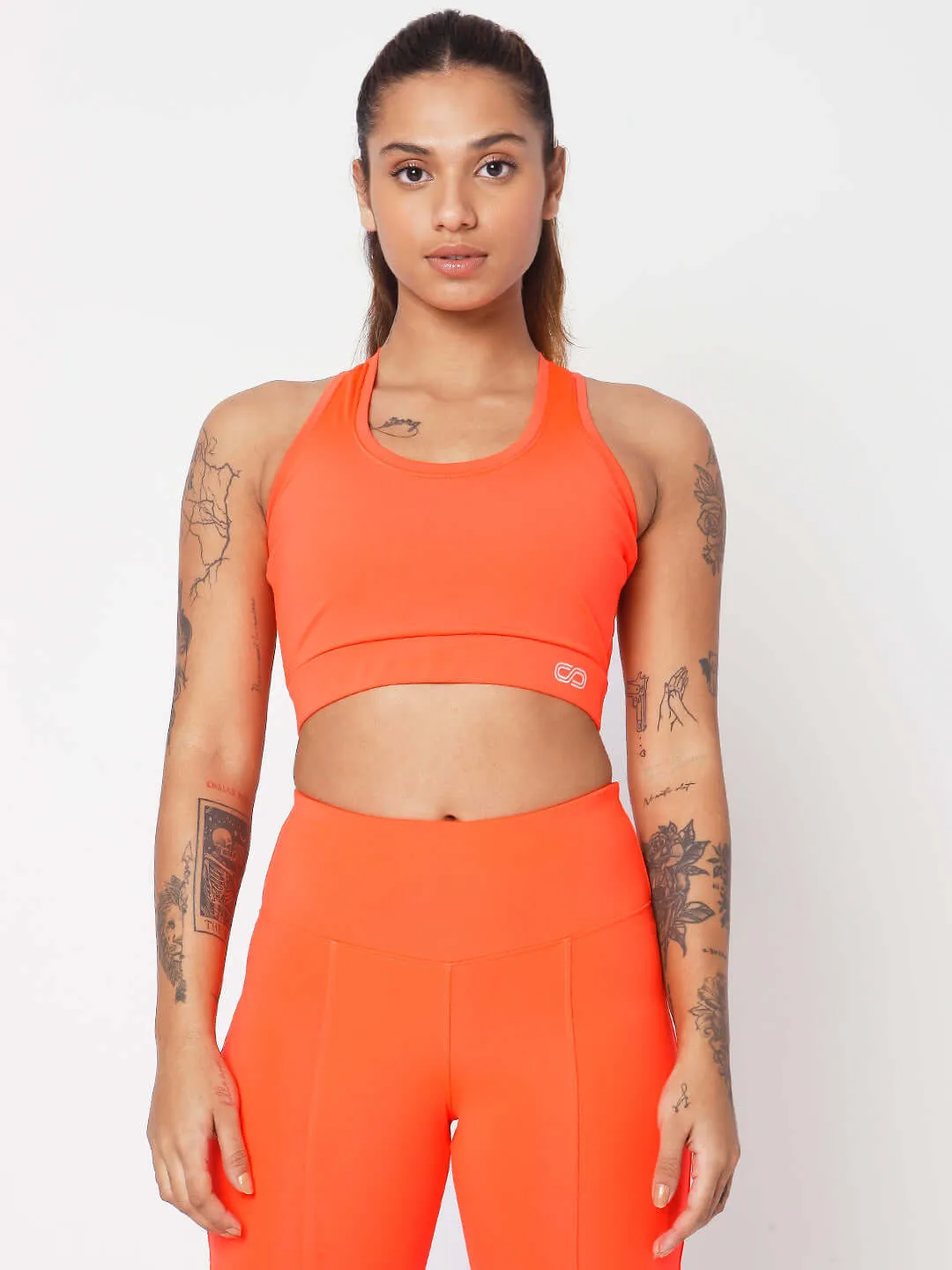 Padded T Back Sports Top Fiery Coral