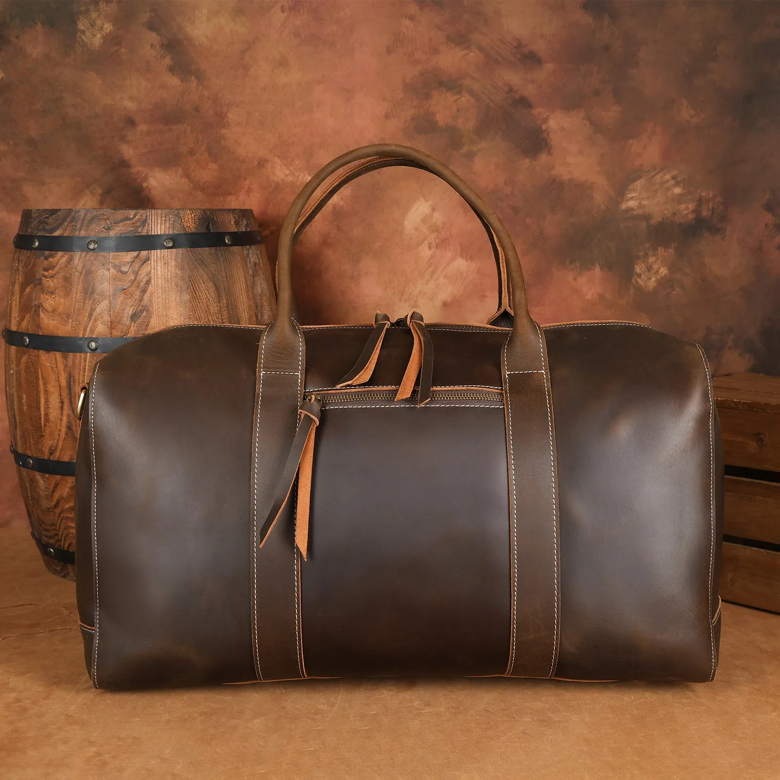 Polare Leather Duffle Weekend Travel Bag For Men With Full Grain Cowhide Leather 20'' Duffel Bag