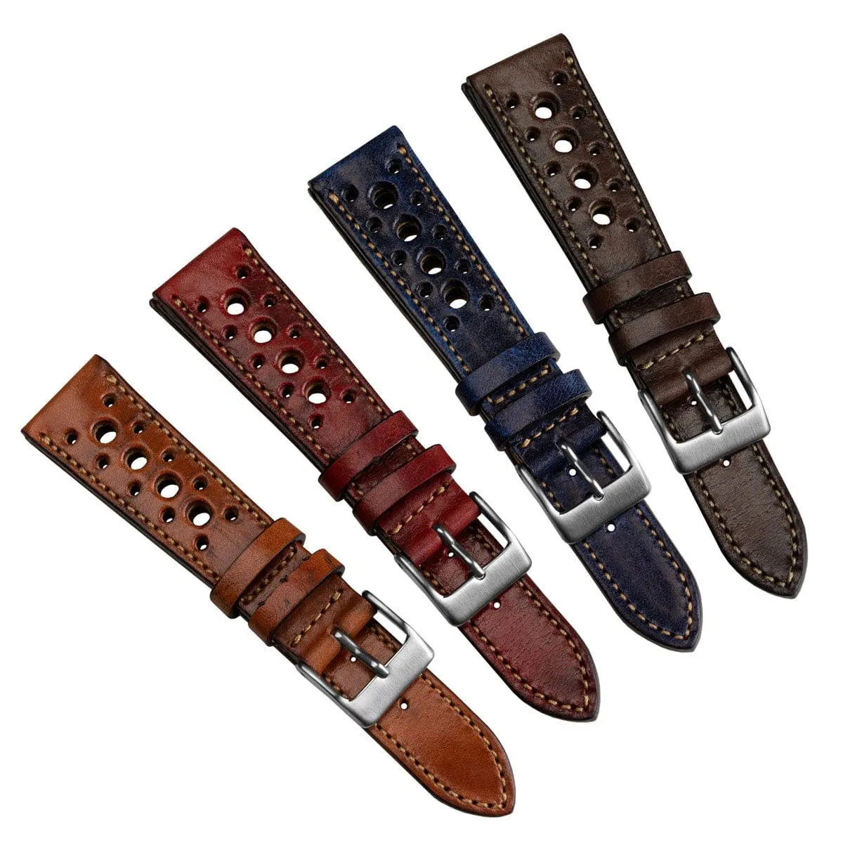 Radstock Racing Style Genuine Leather Watch Strap - Vintage Brown