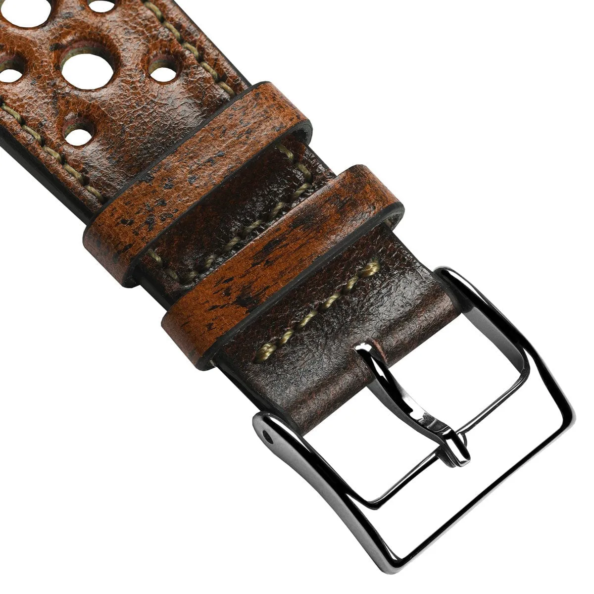 Radstock Racing Style Genuine Leather Watch Strap - Vintage Brown