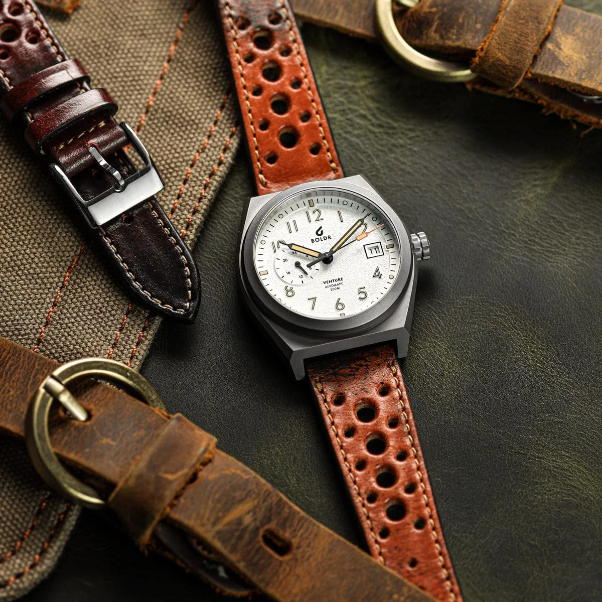 Radstock Racing Style Genuine Leather Watch Strap - Vintage Brown