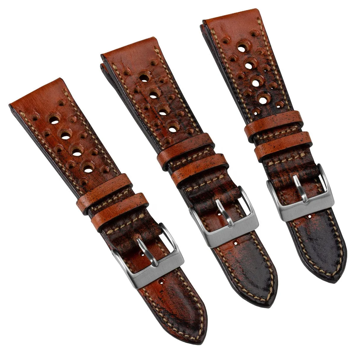 Radstock Racing Style Genuine Leather Watch Strap - Vintage Brown