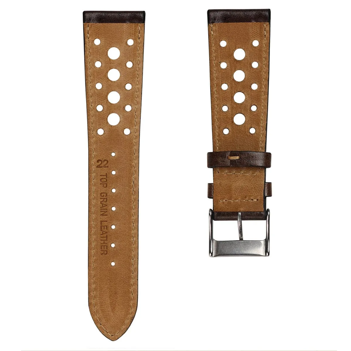 Radstock Racing Style Genuine Leather Watch Strap - Vintage Dark Brown