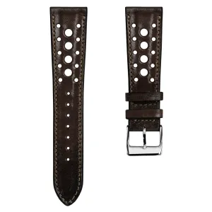 Radstock Racing Style Genuine Leather Watch Strap - Vintage Dark Brown