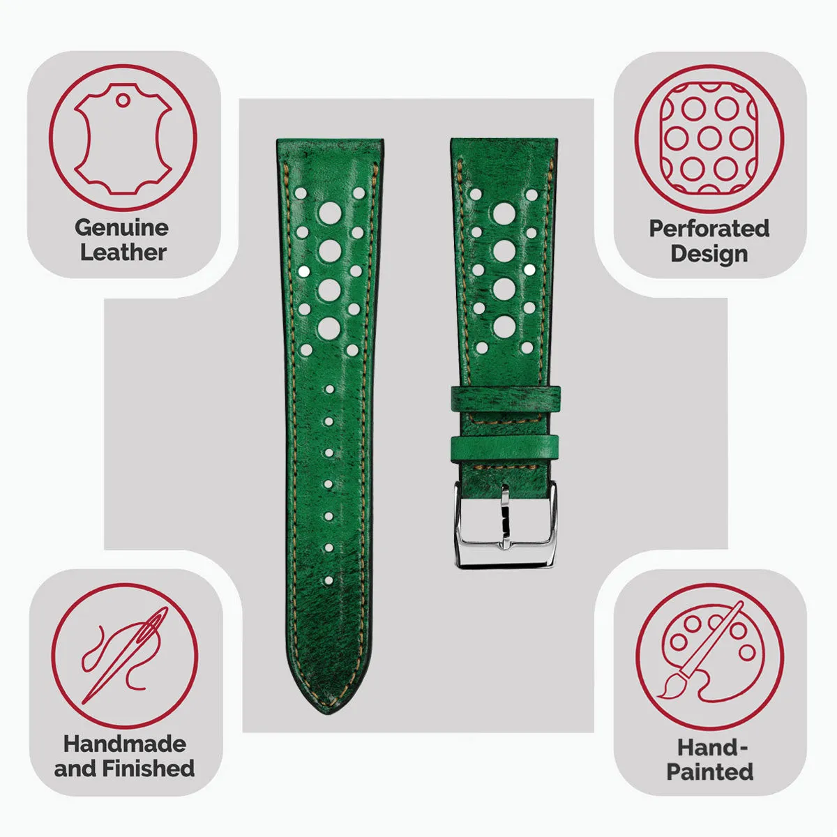 Radstock Racing Style Genuine Leather Watch Strap - Vintage Green