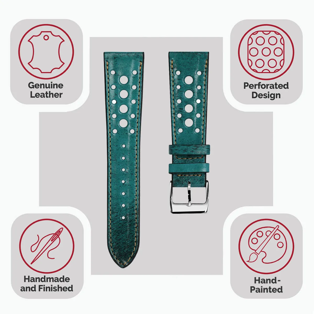 Radstock Racing Style Genuine Leather Watch Strap - Vintage Turquoise