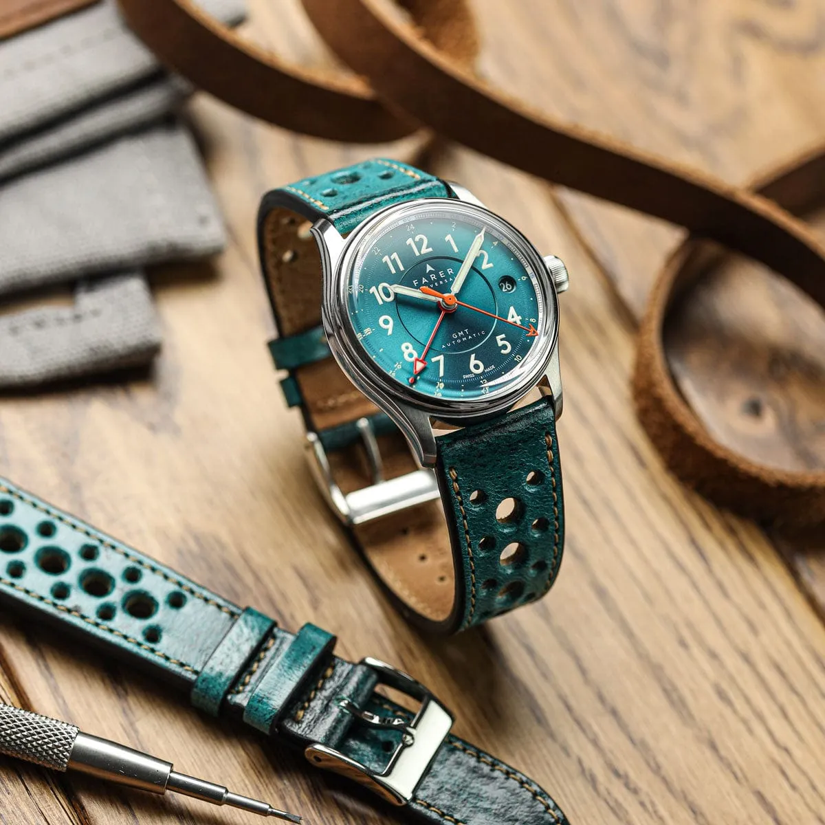 Radstock Racing Style Genuine Leather Watch Strap - Vintage Turquoise