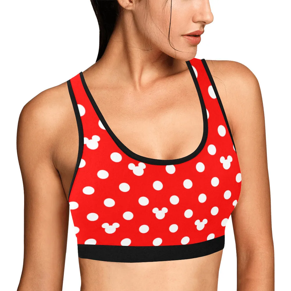 Red With White Mickey Polka Dots Women's Sports Bra