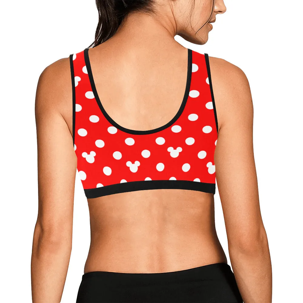 Red With White Mickey Polka Dots Women's Sports Bra