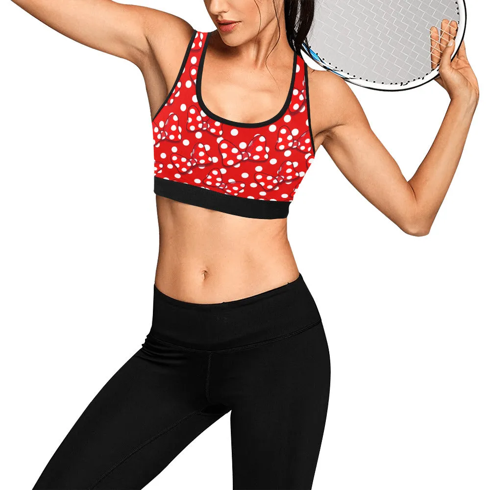 Red With White Polka Dot And Bows Women's Sports Bra