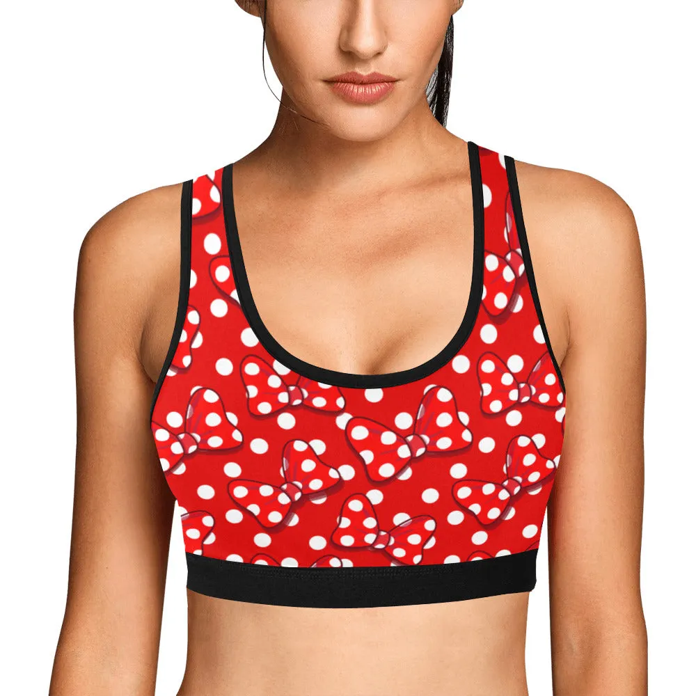 Red With White Polka Dot And Bows Women's Sports Bra