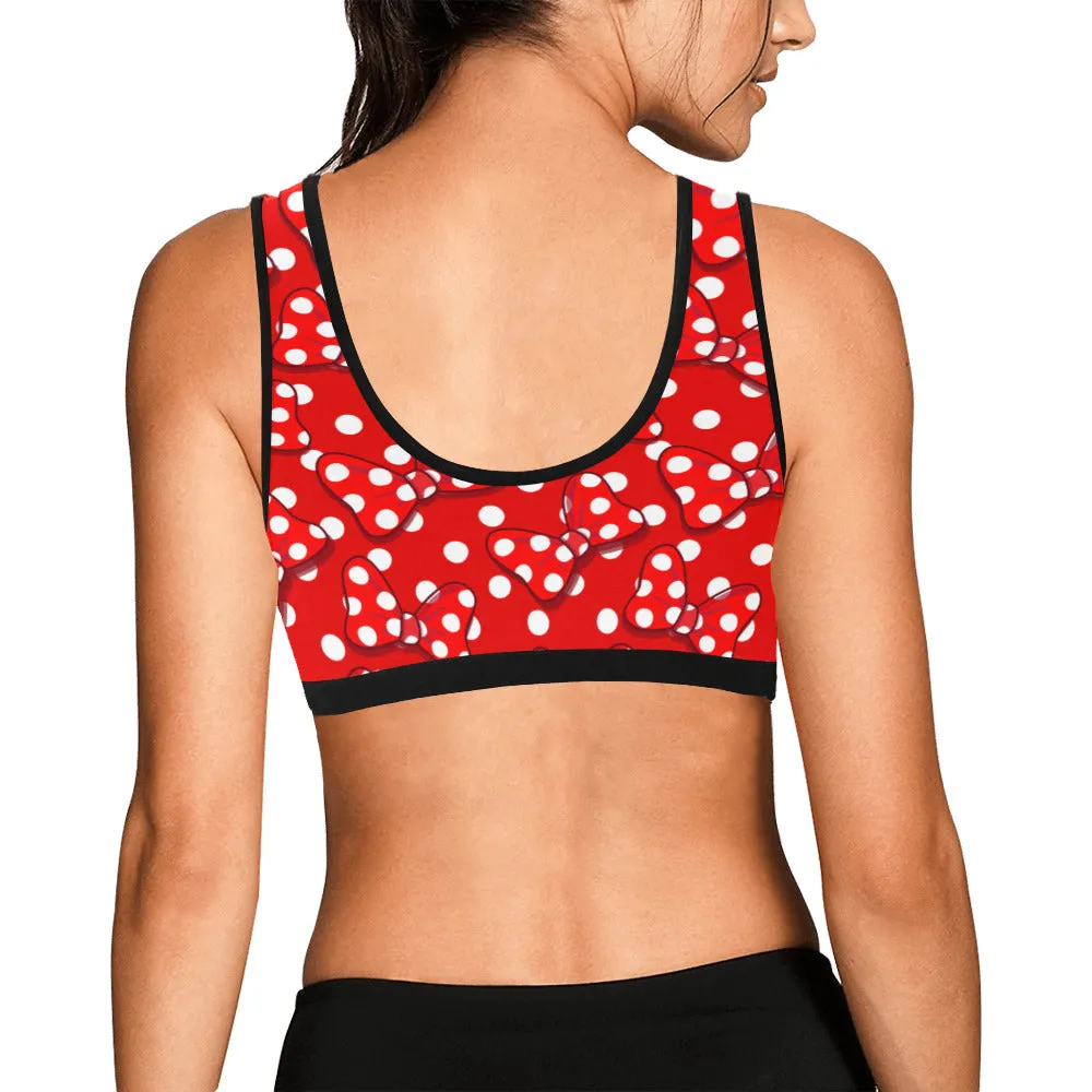 Red With White Polka Dot And Bows Women's Sports Bra