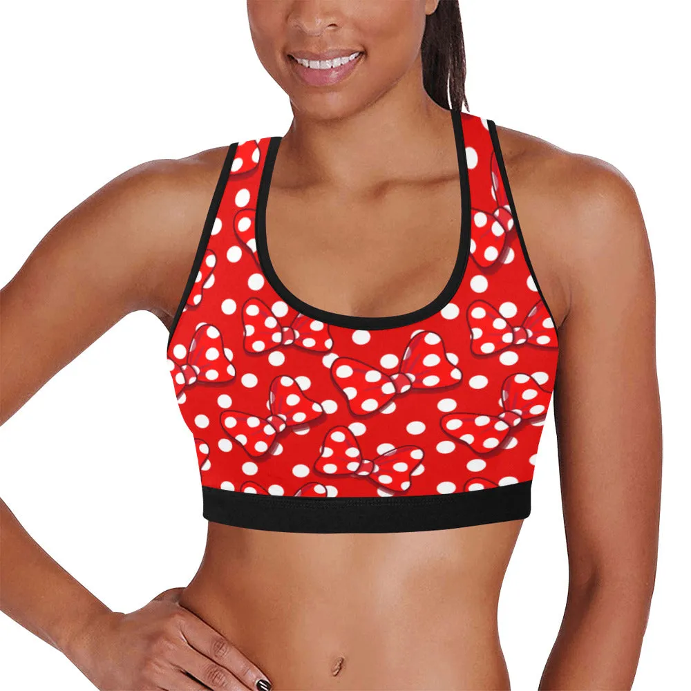 Red With White Polka Dot And Bows Women's Sports Bra