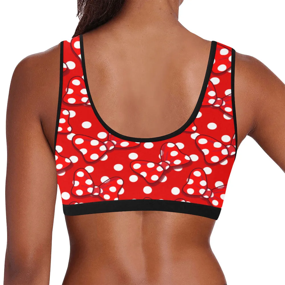 Red With White Polka Dot And Bows Women's Sports Bra