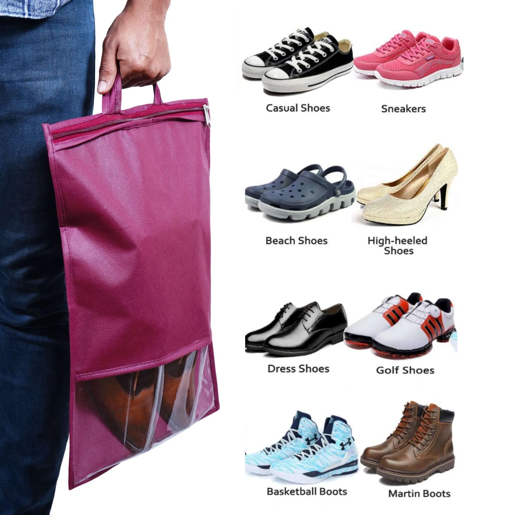 Shoe Bag for Travel & Storage - Maroon