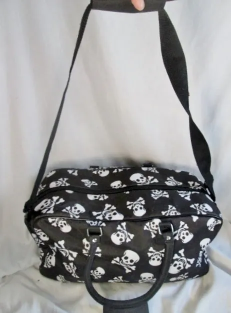 SKULL SKELETON SLEEPOVER Vegan Duffle Gym Bag Overnighter BLACK WHITE Travel