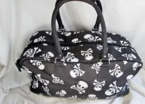 SKULL SKELETON SLEEPOVER Vegan Duffle Gym Bag Overnighter BLACK WHITE Travel