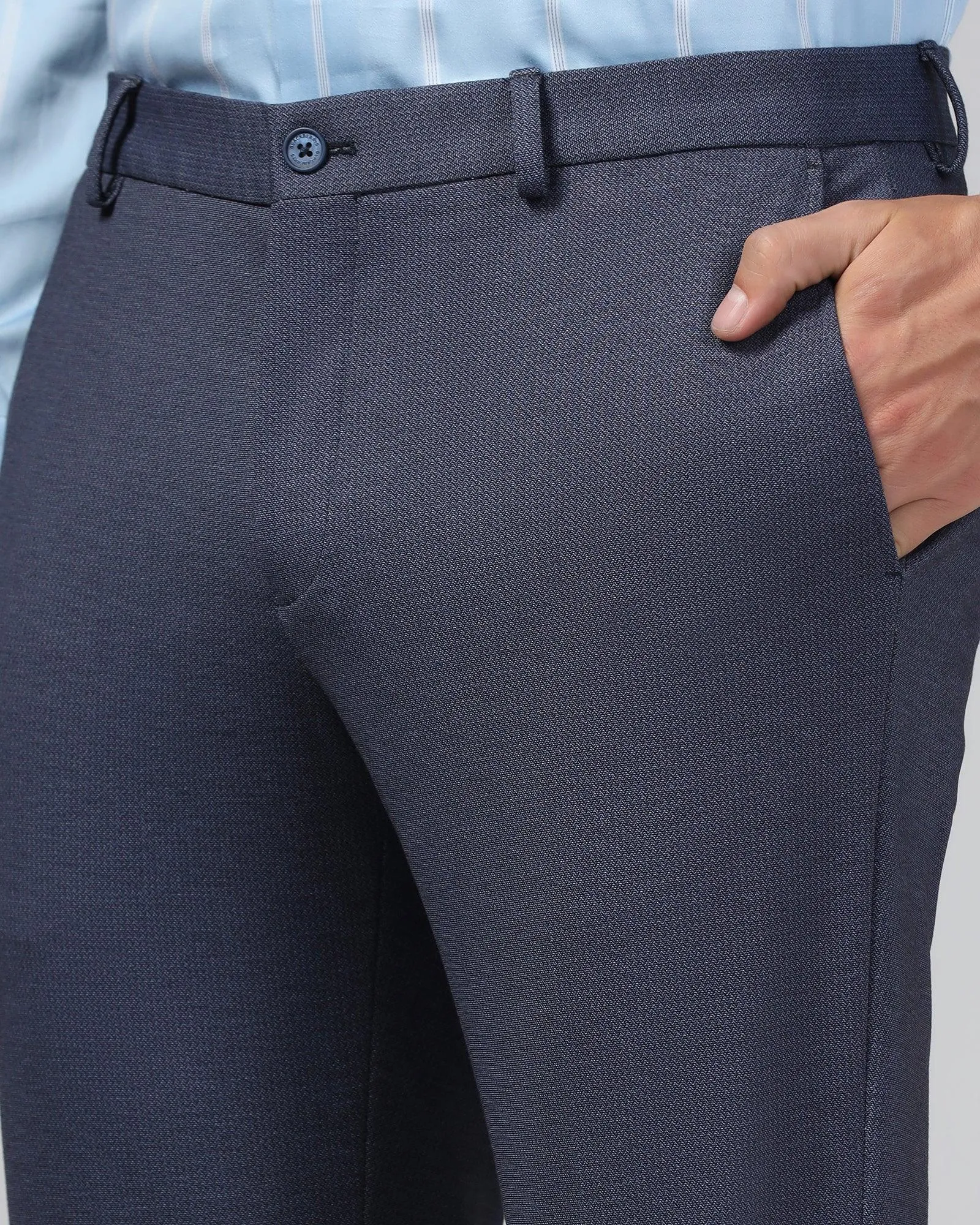 Slim Fit B-91 Formal Navy Printed Trouser - Harrier