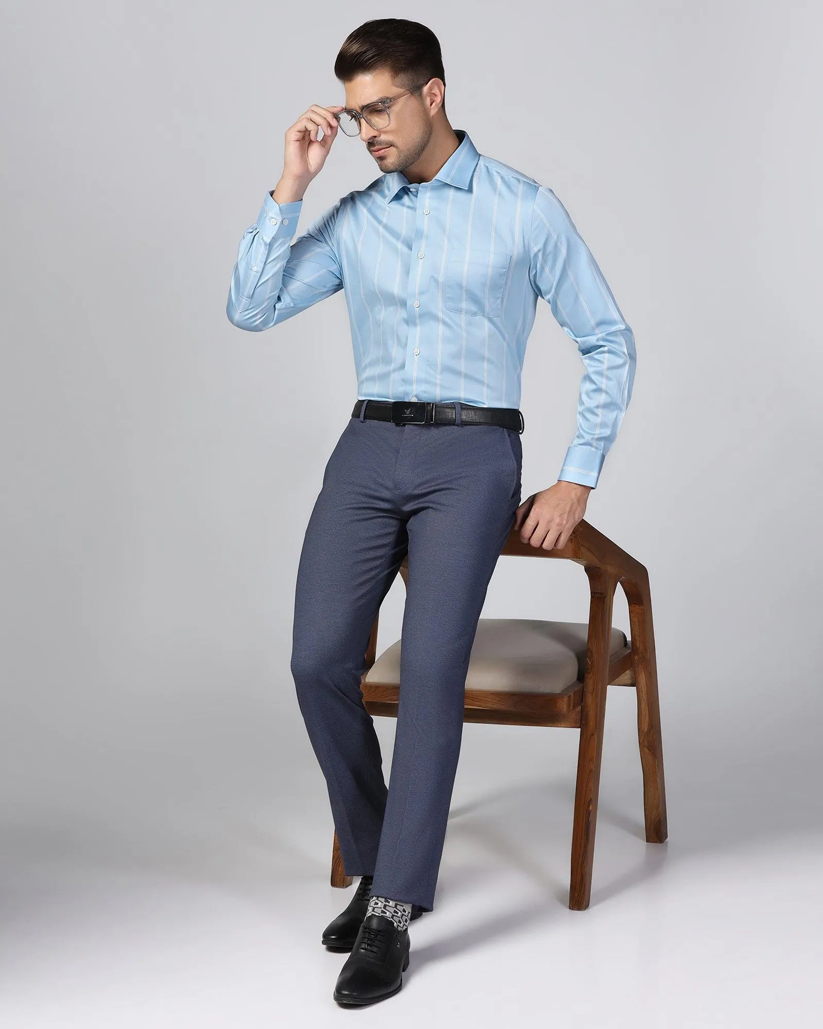 Slim Fit B-91 Formal Navy Printed Trouser - Harrier