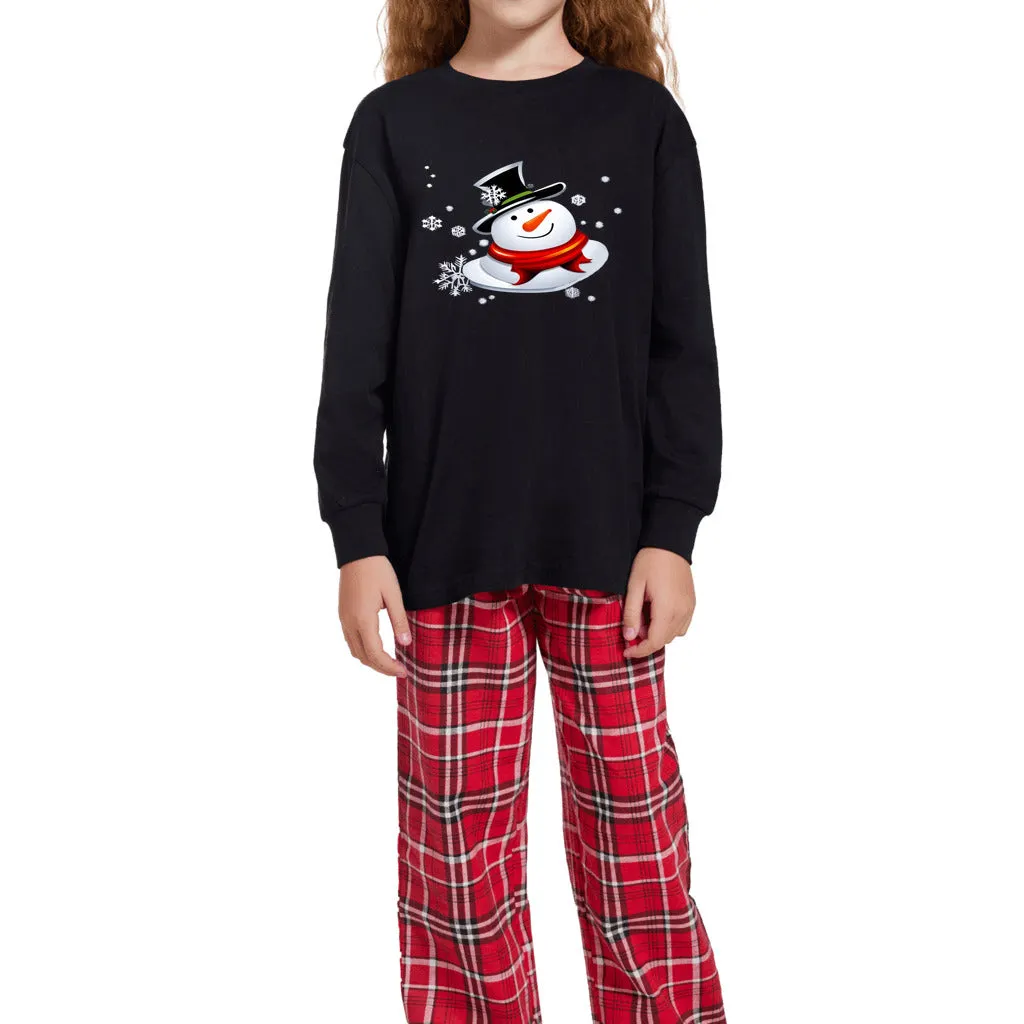 Snow Man's Delight Youth Long Sleeve Top and Flannel Christmas Pajama Set