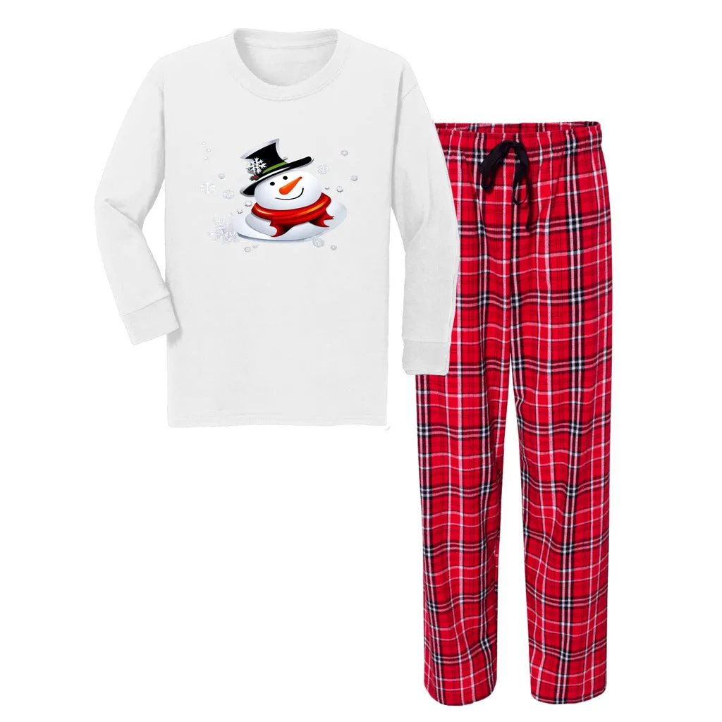 Snow Man's Delight Youth Long Sleeve Top and Flannel Christmas Pajama Set