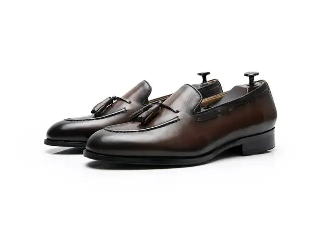 Solid Shiny Genuine Leather with Tassels Loafers