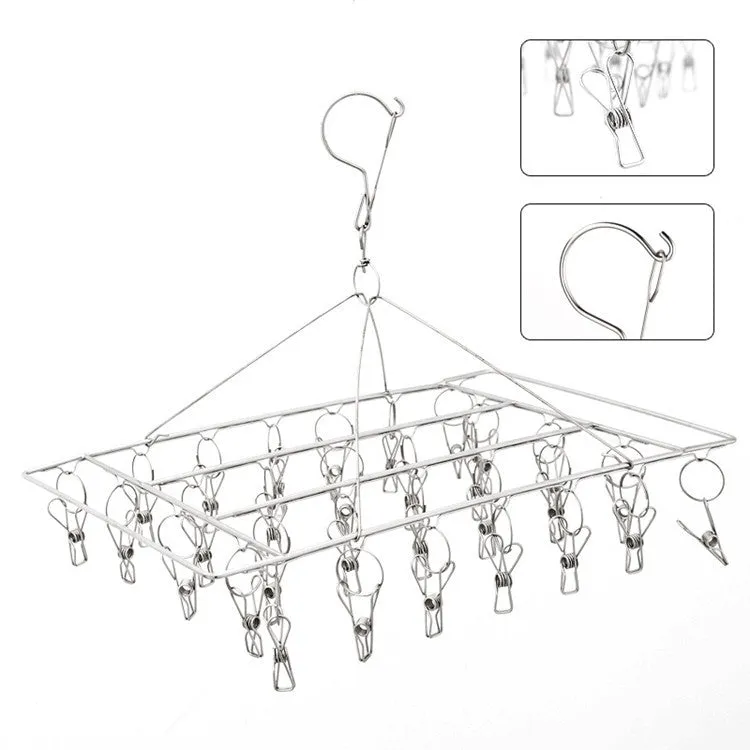 Stainless Steel Clothes Hanger with 36 Clips 2Pack