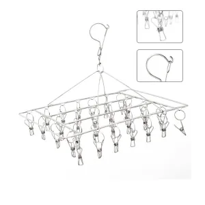 Stainless Steel Clothes Hanger with 36 Clips