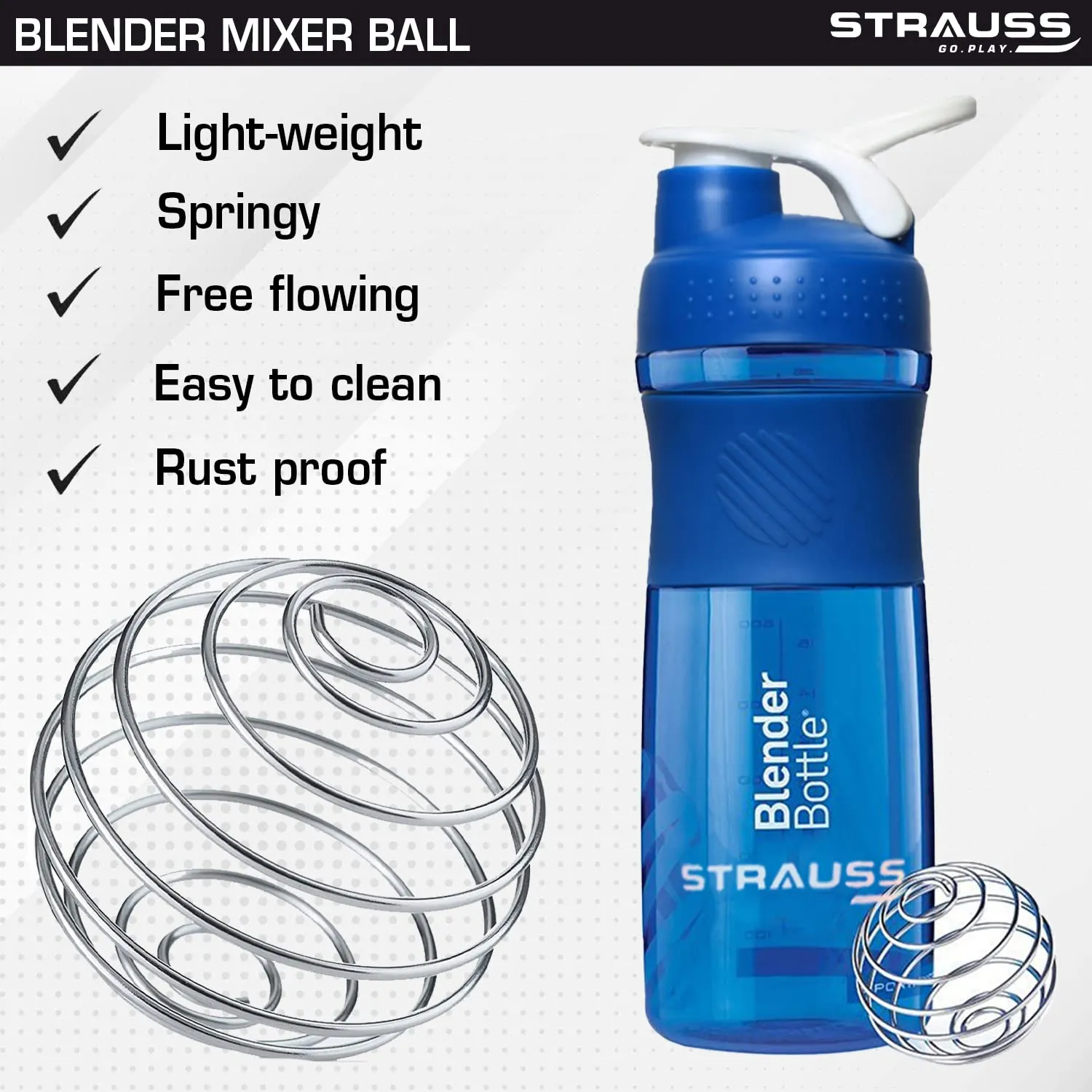 STRAUSS Blender Shaker Bottle | Leakproof Shaker Bottle for Protein Shake, Pre-workout and Bcaa Shake | Protein Shaker Bottle for Gym | Ideal for Men and Women | BPA-Free Material- 760 ML,(Blue)