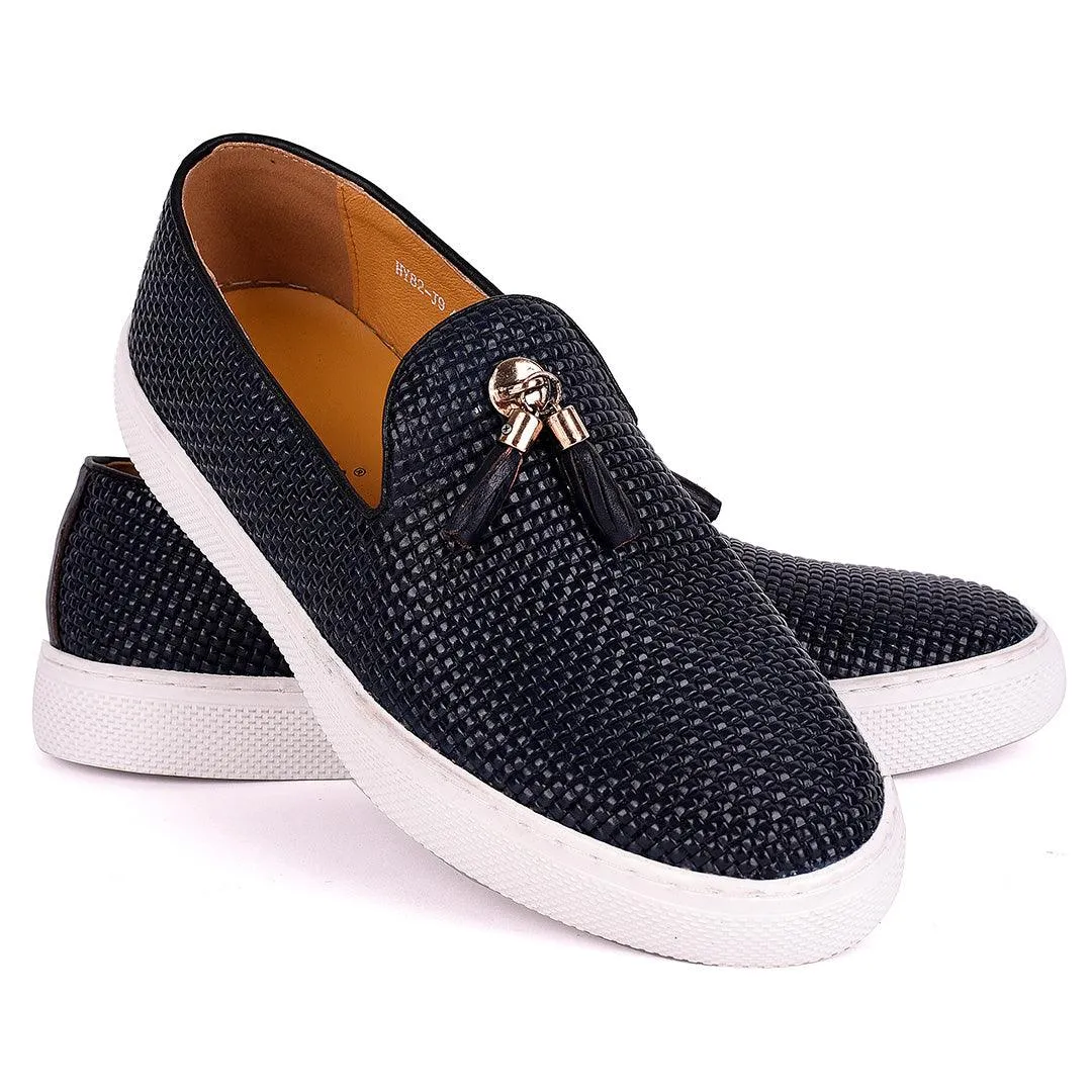 Terry Taylors  Full Checkered Leather Corporate Sneaker-Navy Blue