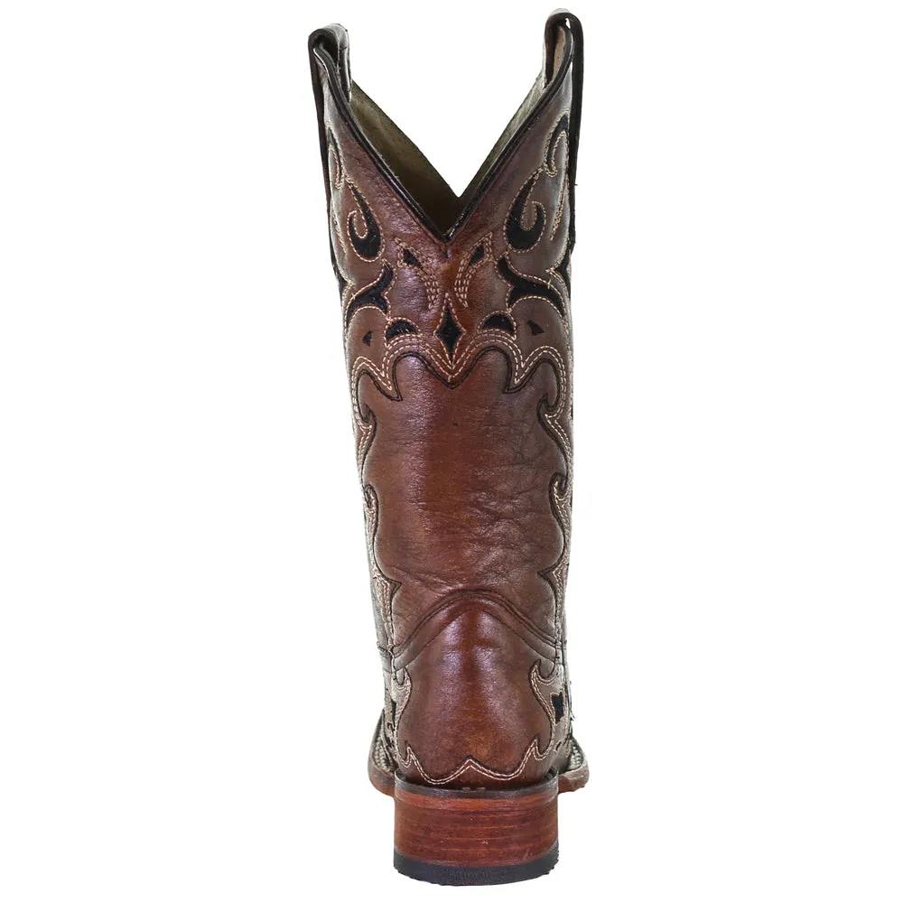 Tooled-Inlay Square Toe Cowboy Boots