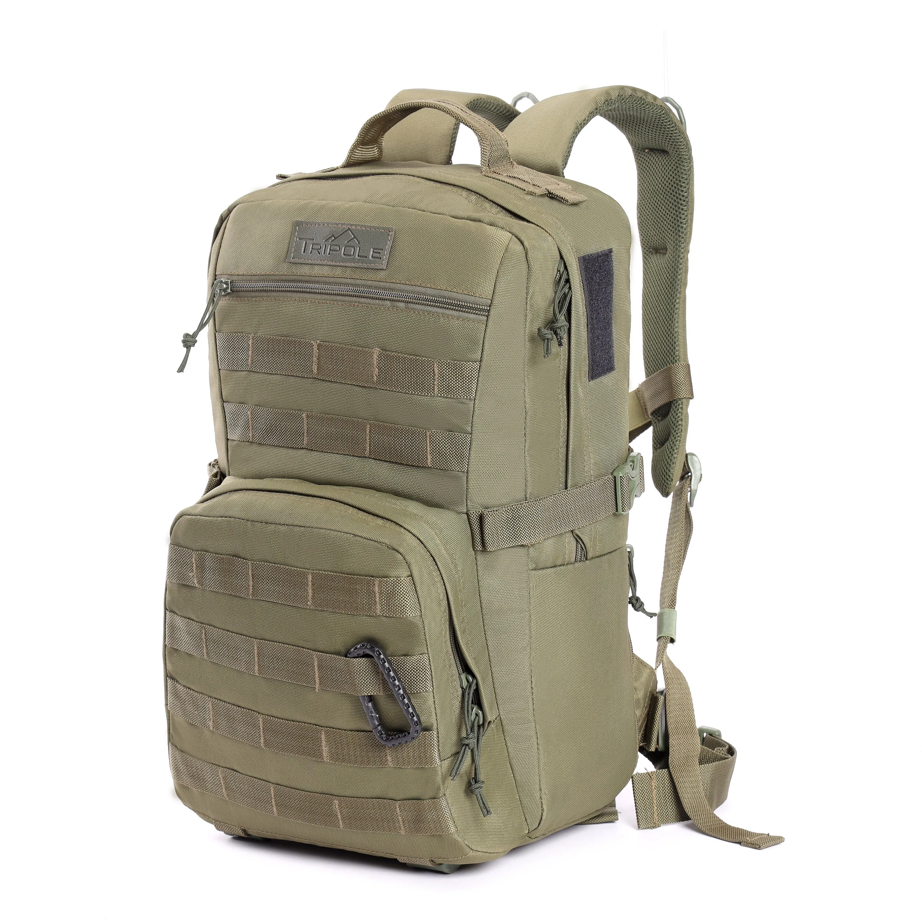 Tripole Captain 25 Litres Tactical Backpack with MOLLE Webbing and Carabiner - Army Green