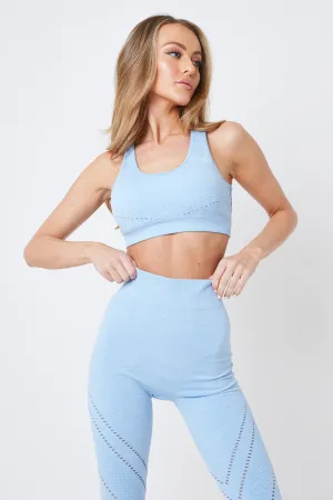 Twill Active Seamless Marl Laser cut Sports Bra - Blue