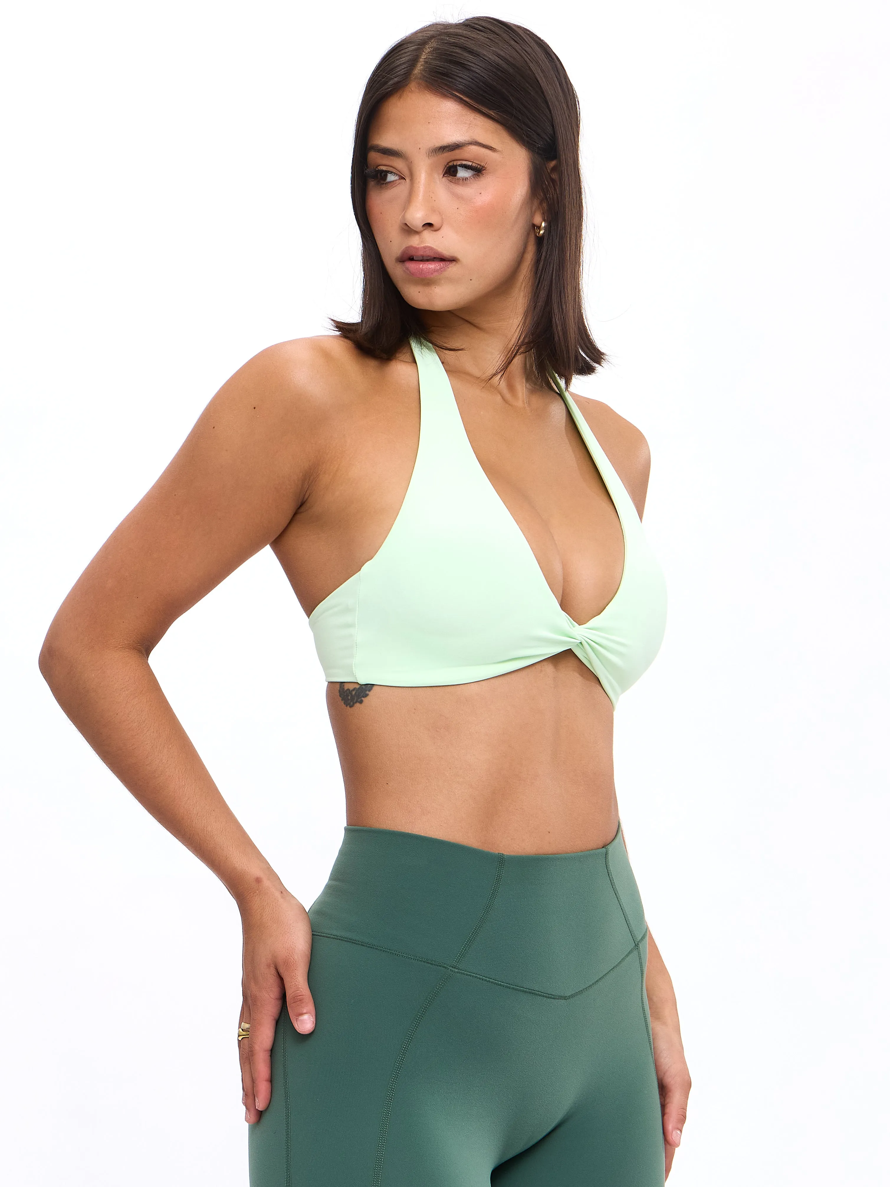 Twisted Halter Sports Bra - Honeydew