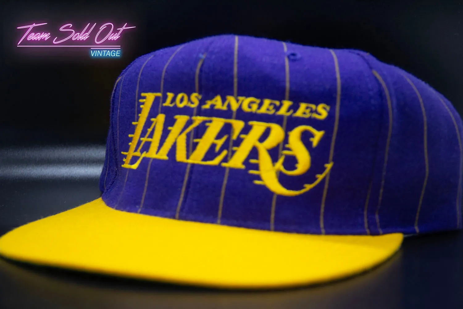 Vintage Los Angeles Lakers Pinstripe Script Snapback Hat NBA