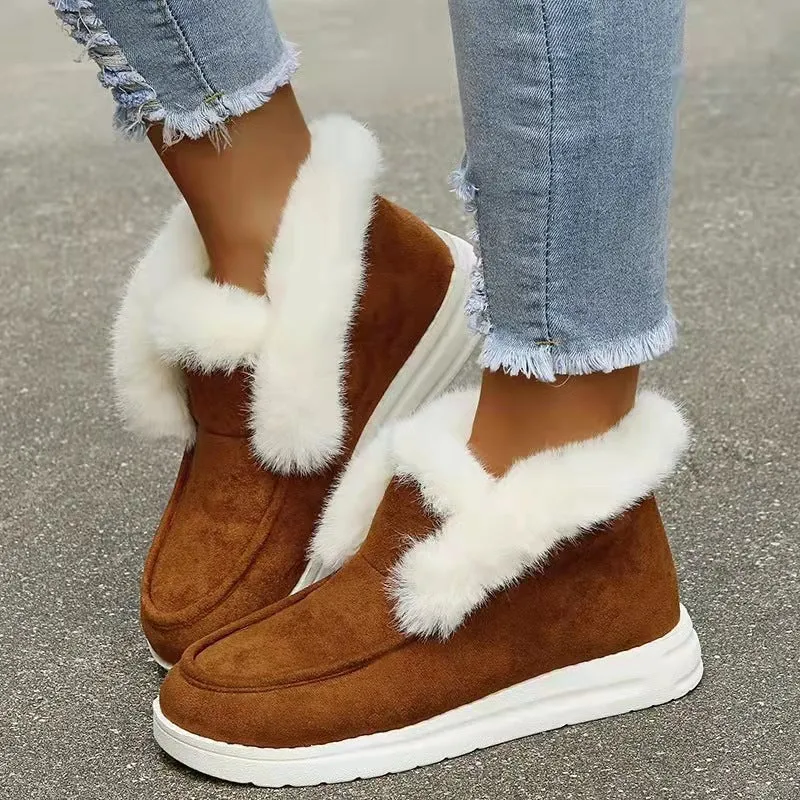 Women's Ankle Boots Winter Solid Color Warm Suede Plush Snow Boots