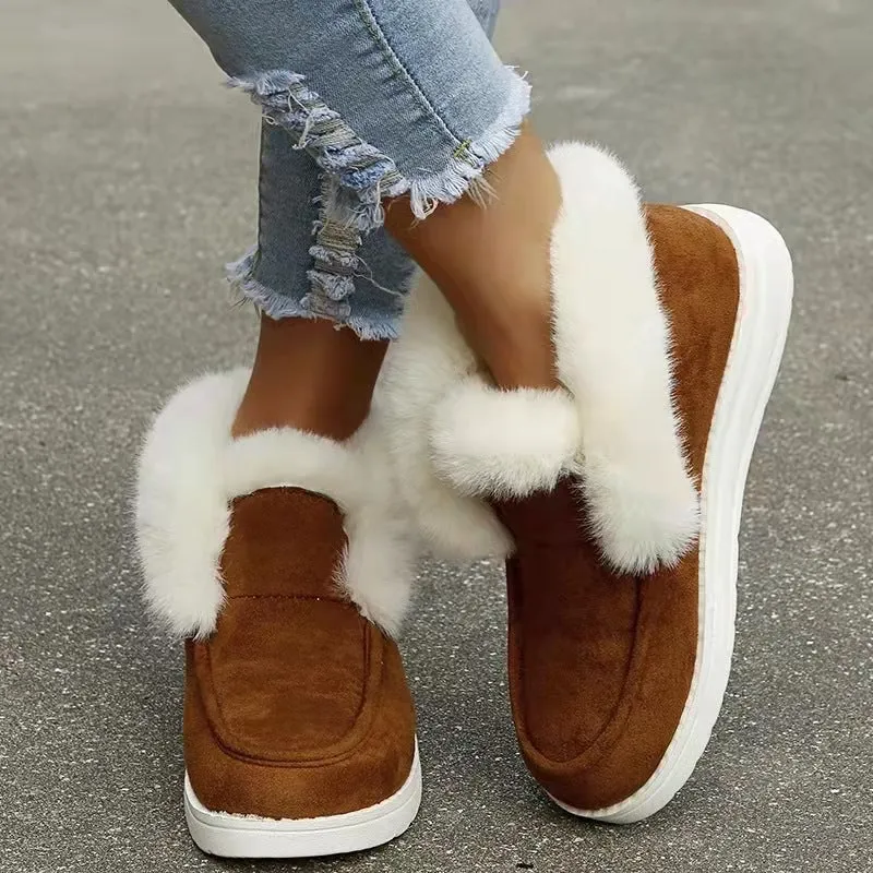 Women's Ankle Boots Winter Solid Color Warm Suede Plush Snow Boots