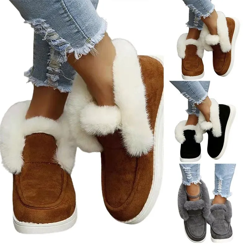 Women's Ankle Boots Winter Solid Color Warm Suede Plush Snow Boots