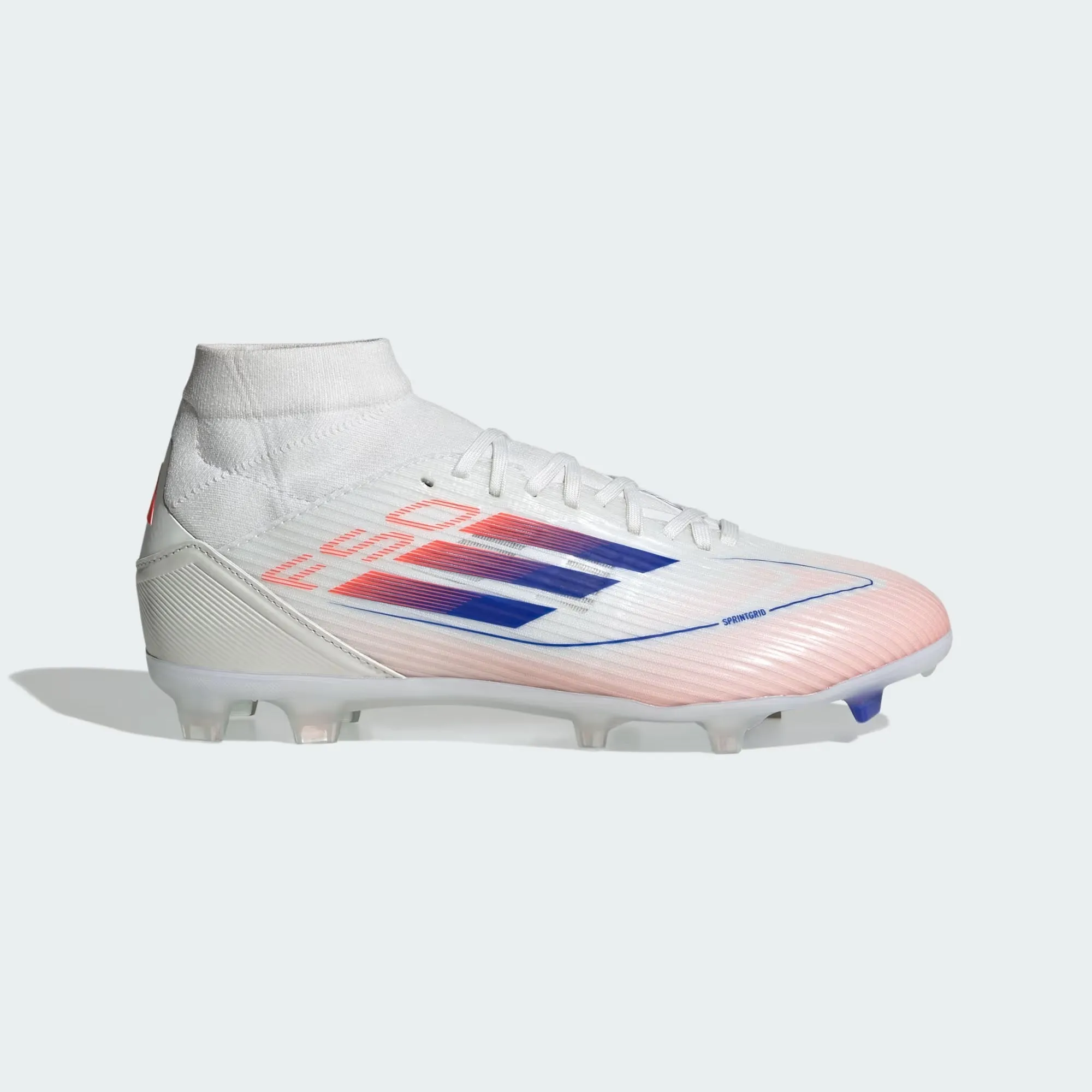 WOMEN'S F50 LEAGUE MID-CUT FG/MG CLEATS [Cloud White / Lucid Blue / Solar Red]