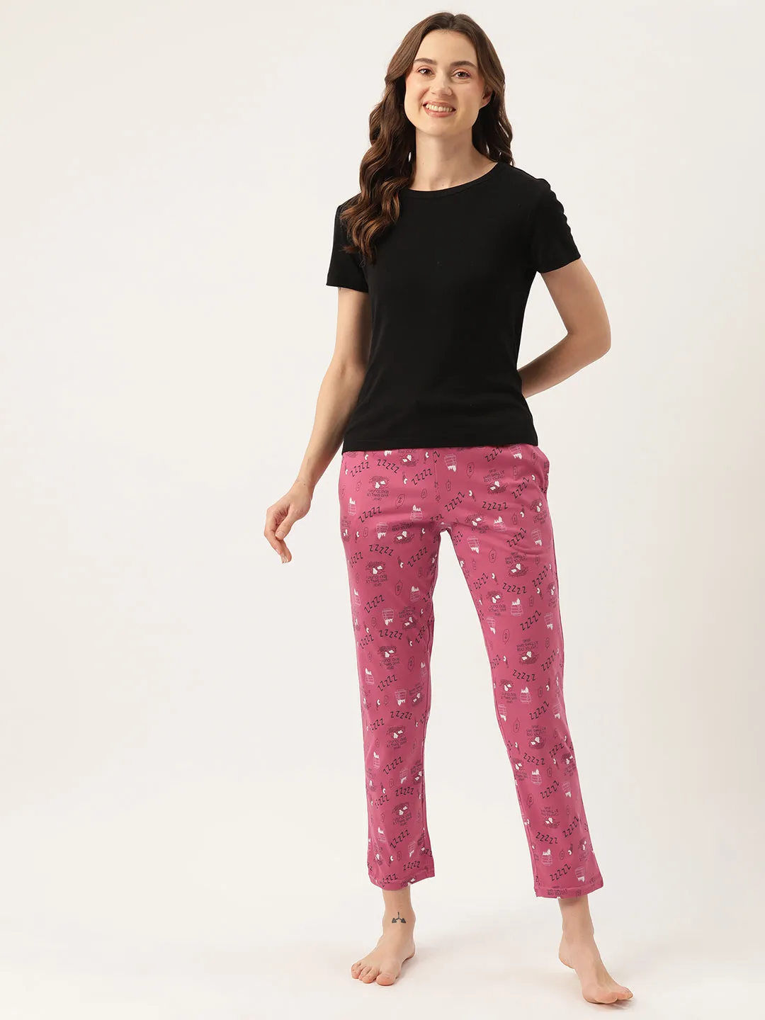 Women's Printed Cotton Pink Lounge Pants | LDLW-2332-1 |